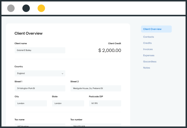 Client management in invoicing software